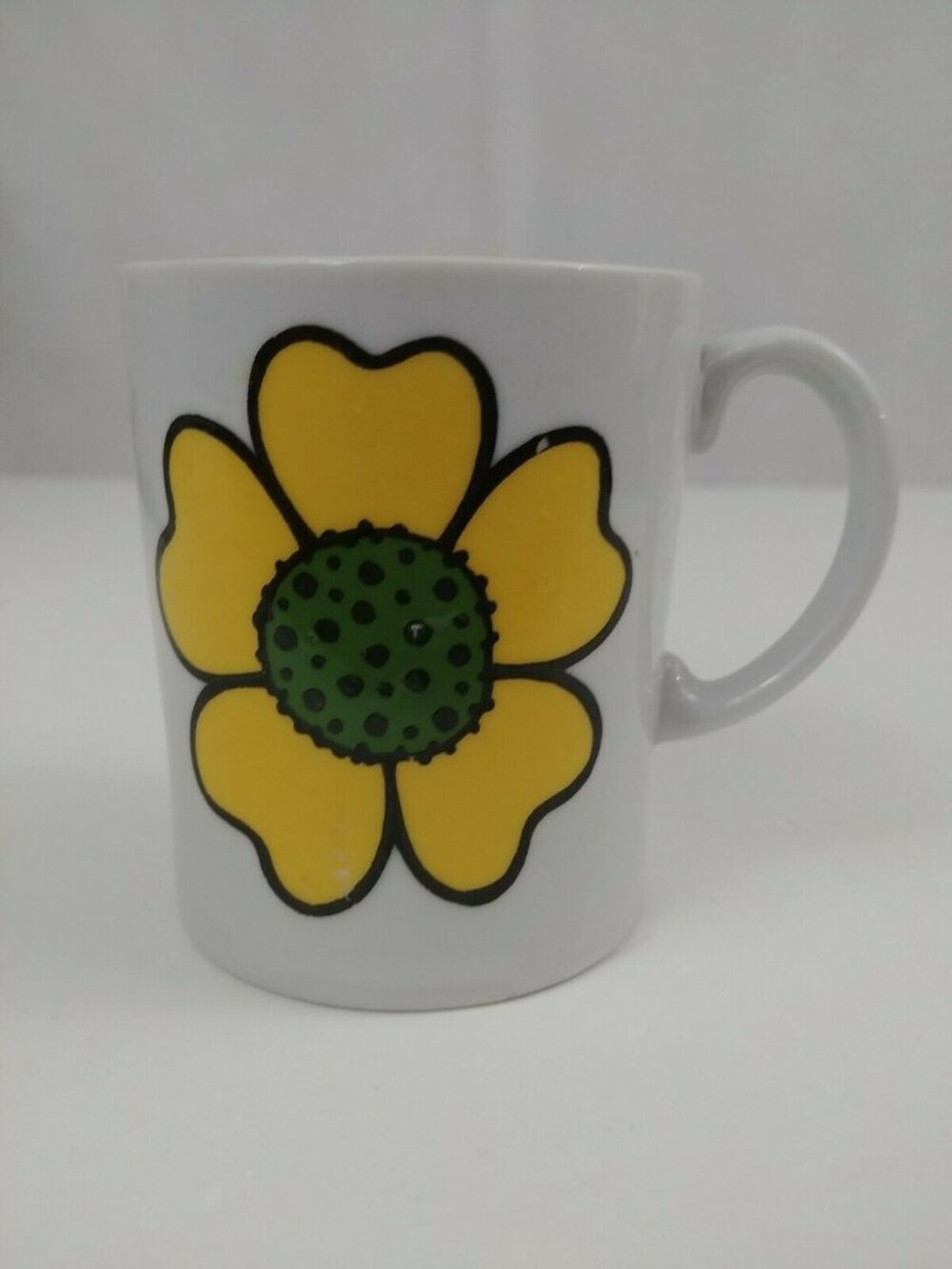 Vintage White Coffee Cup With Yellow & Green Sunflower Made in Japan